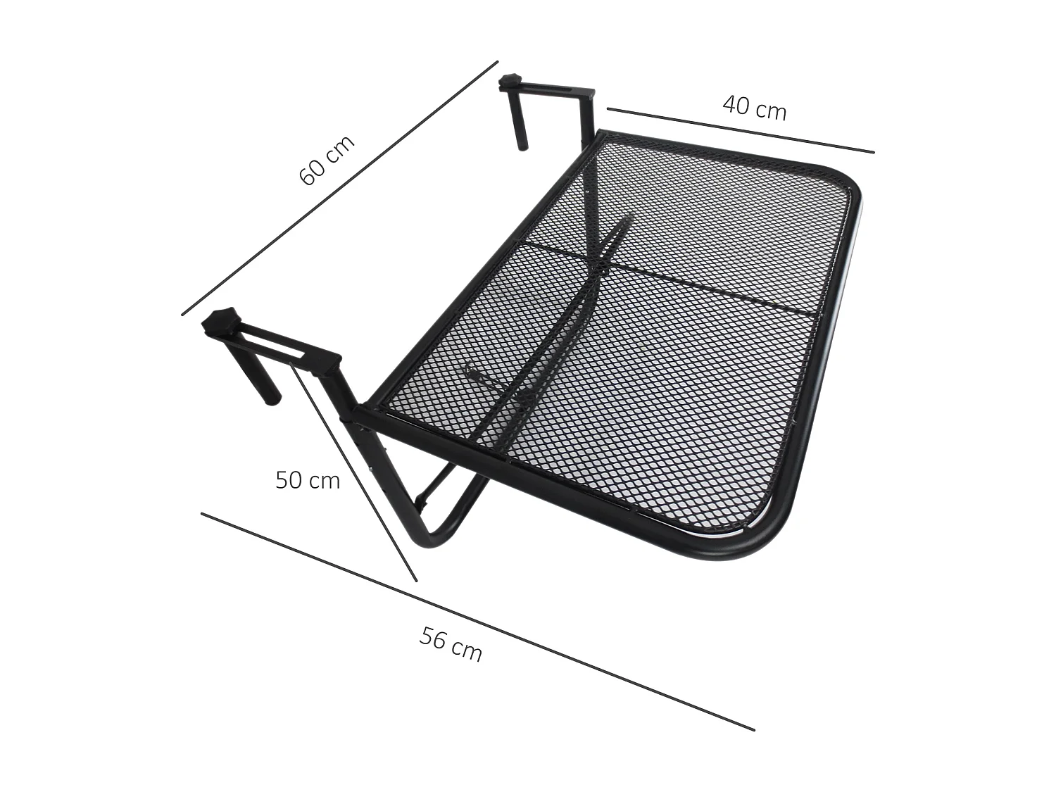 Tavolo da ringhiera ad altezza regolabile nero 60x56x50cm