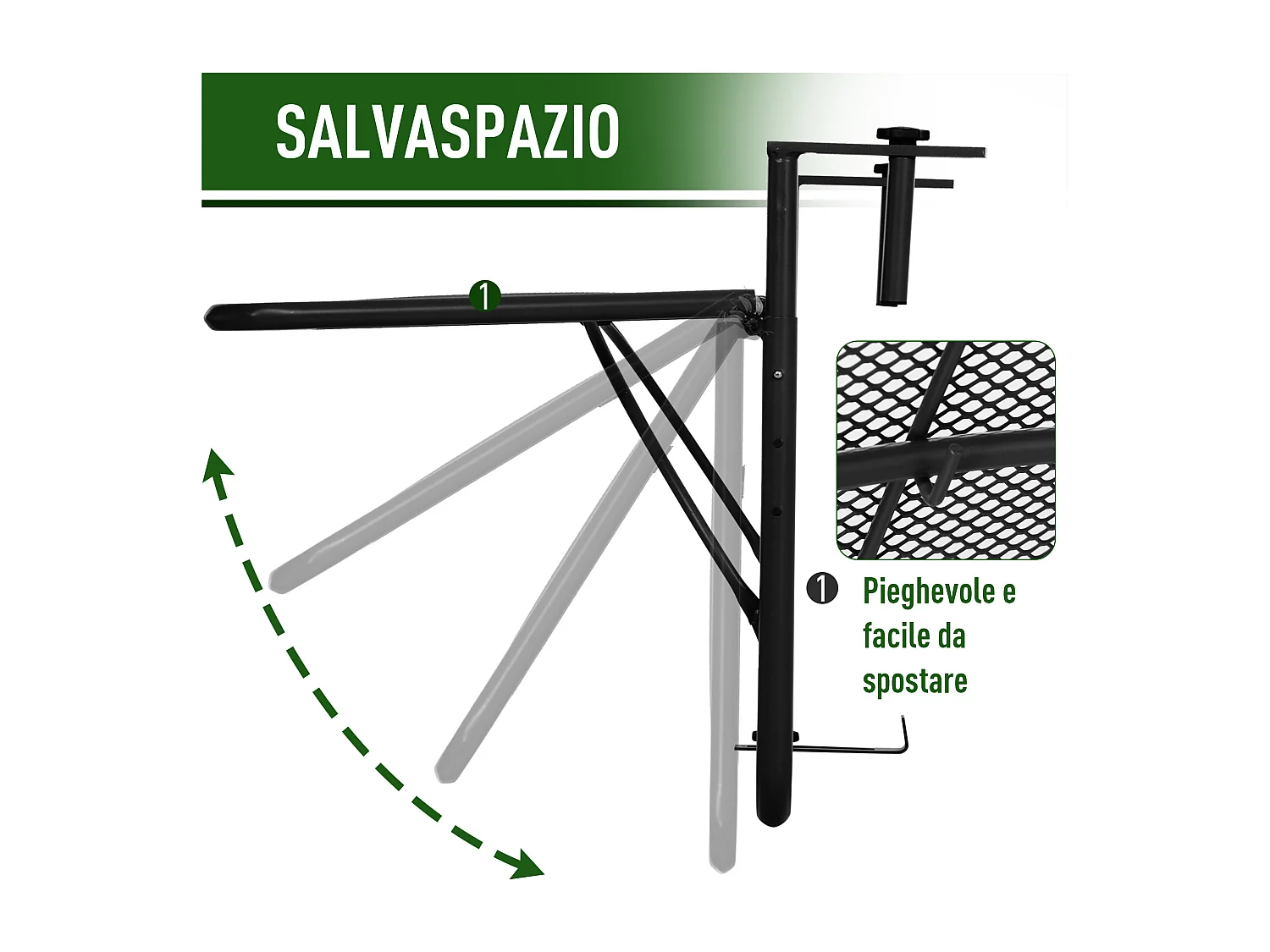 Tavolo da ringhiera ad altezza regolabile nero 60x56x50cm