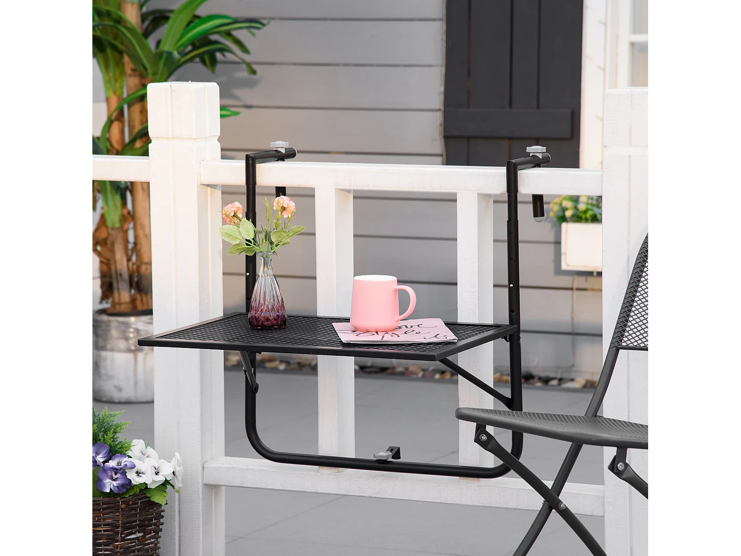 Tavolino da ringhiera pieghevole altezza regolabile nero