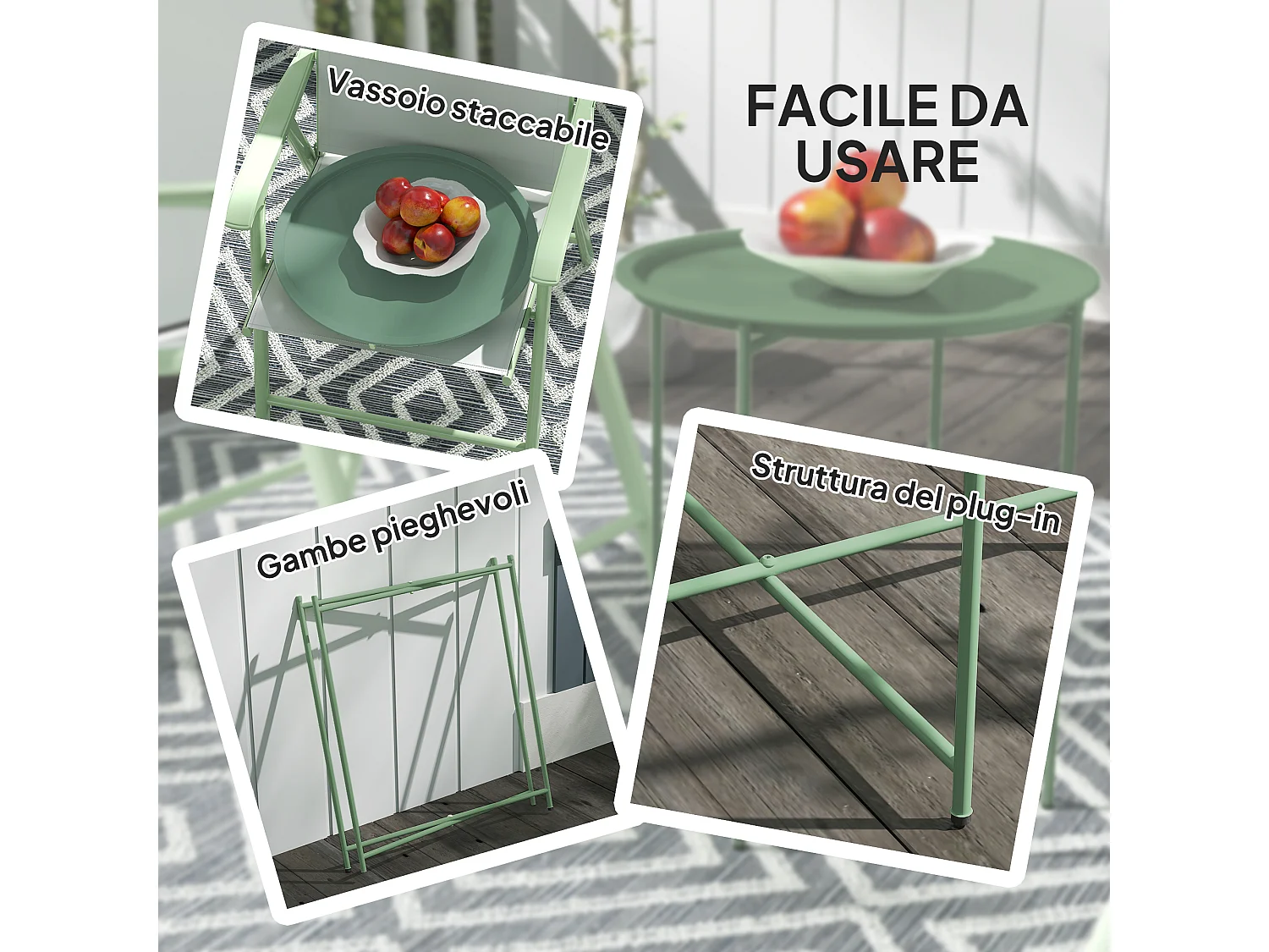 Tavolino da giardino rotondo con vassoio rimovibile Ø46 cm verde