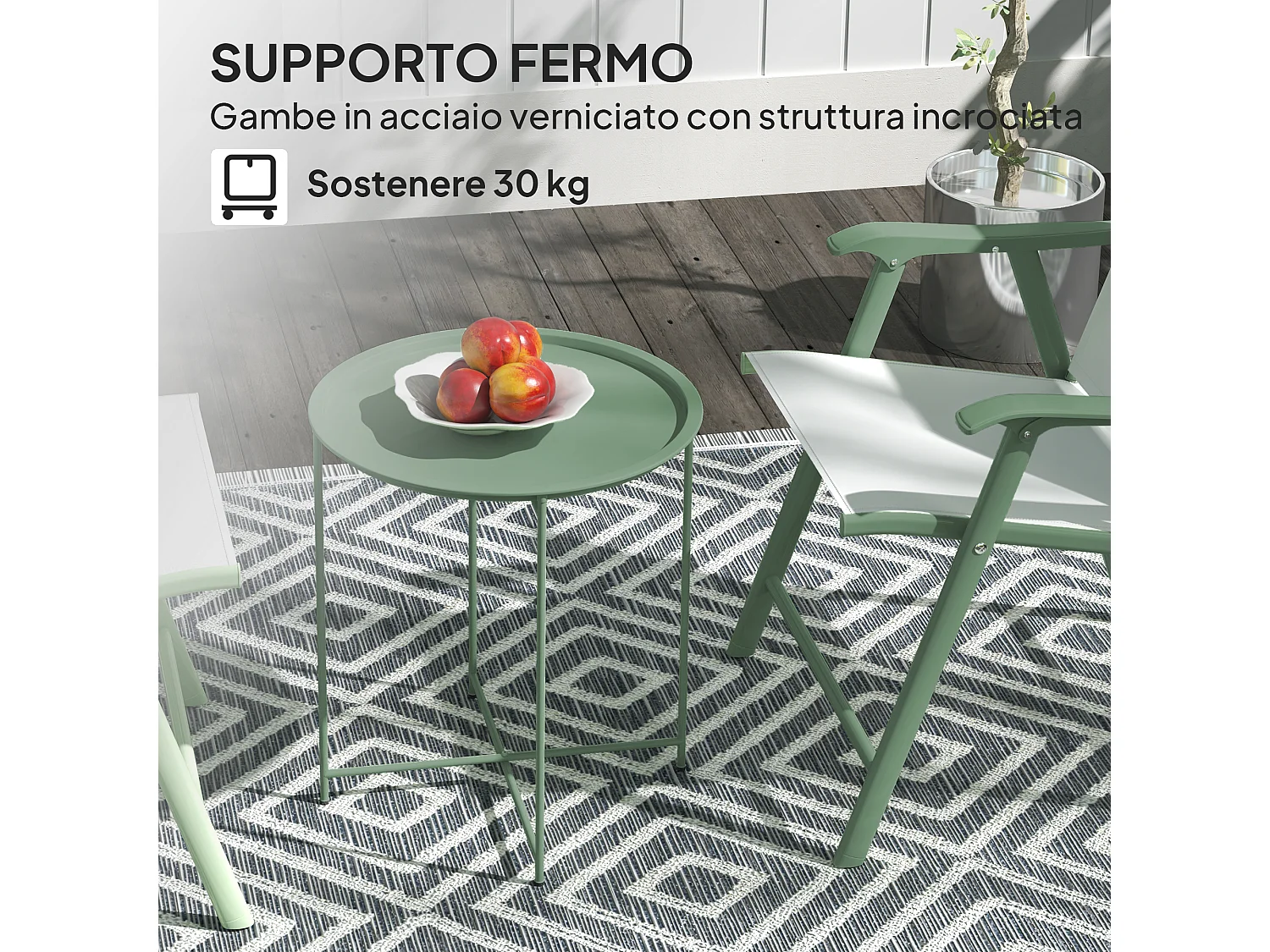 Tavolino da giardino rotondo con vassoio rimovibile Ø46 cm verde