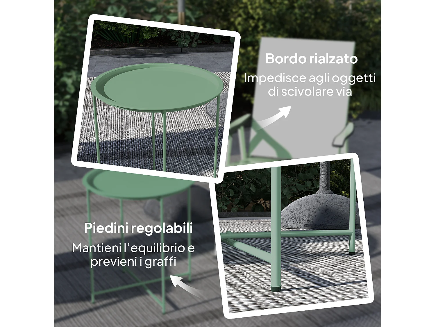 Tavolino da giardino rotondo con vassoio rimovibile Ø46 cm verde