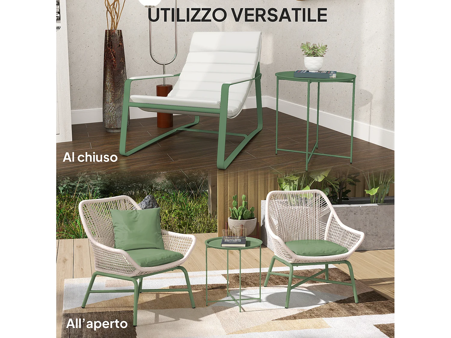 Tavolino da giardino rotondo con vassoio rimovibile Ø46 cm verde