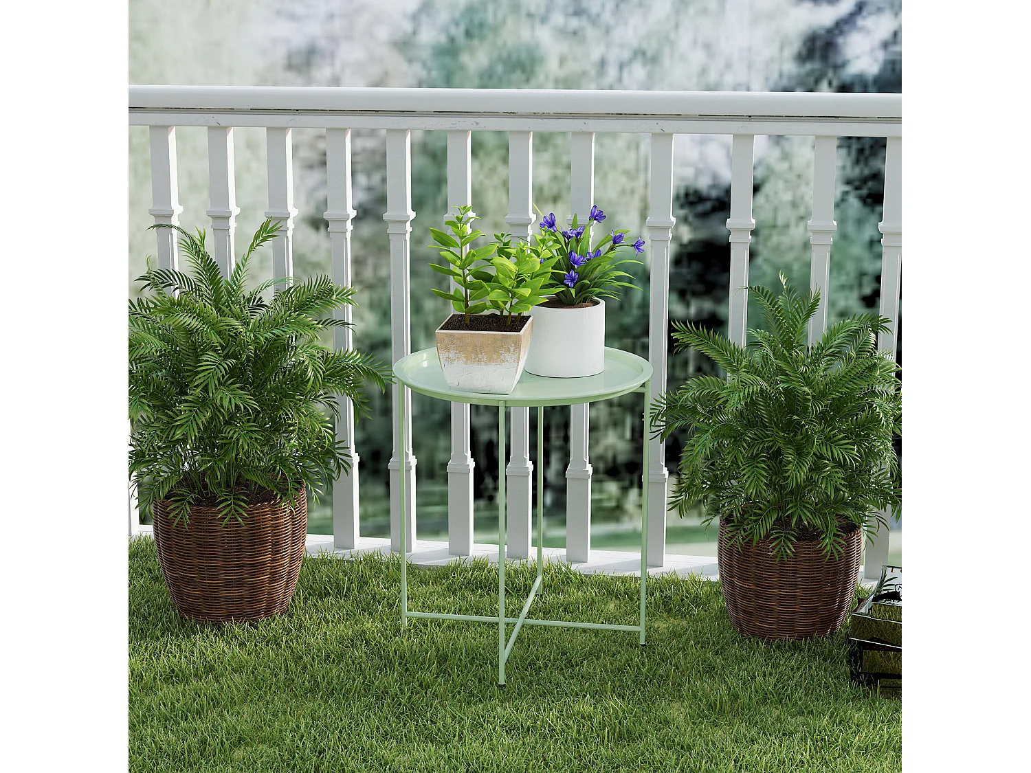 Tavolino da giardino rotondo con vassoio rimovibile Ø46 cm verde