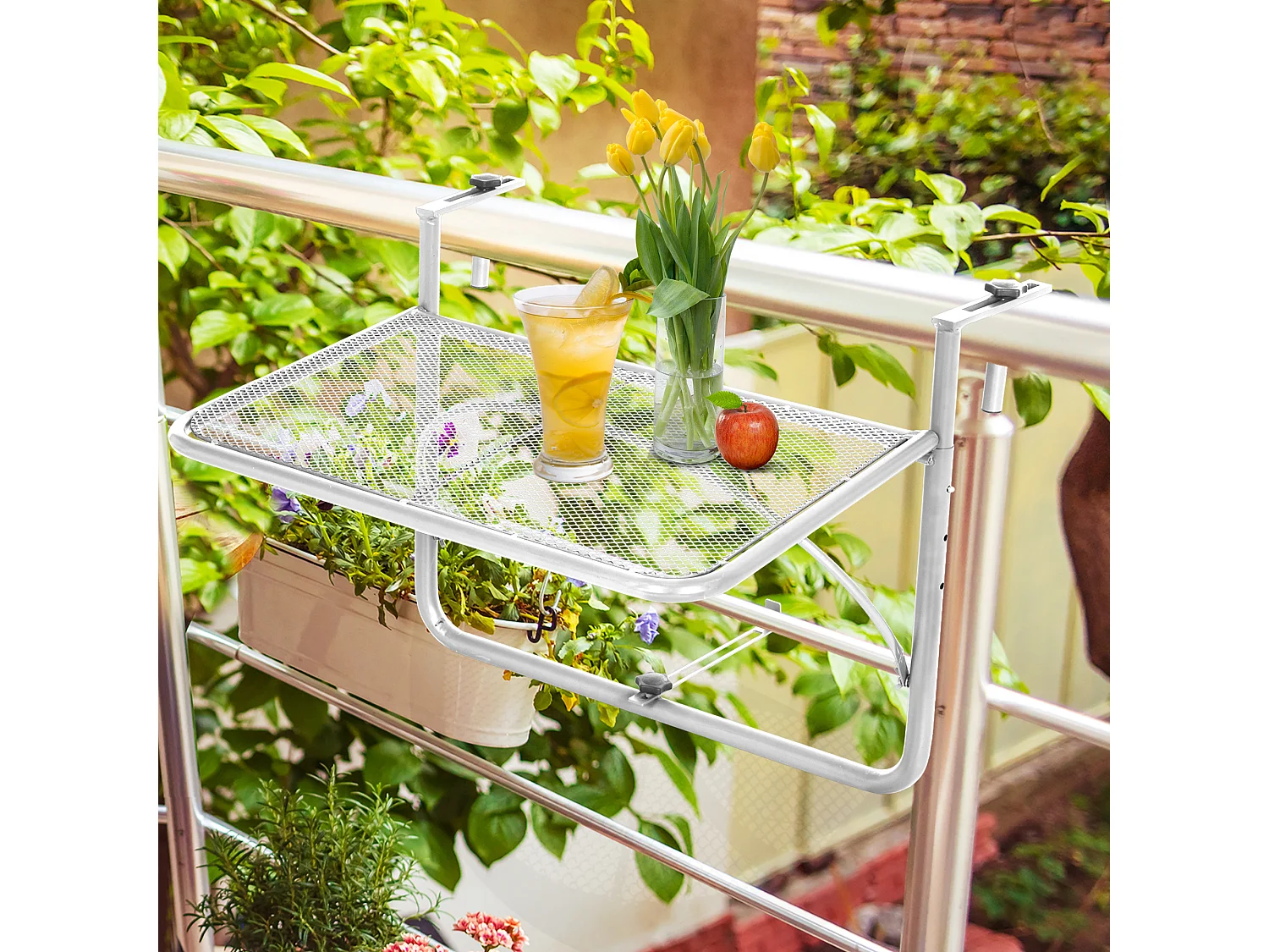 Tavolo da ringhiera altezza regolabile bianco 60x56x50cm