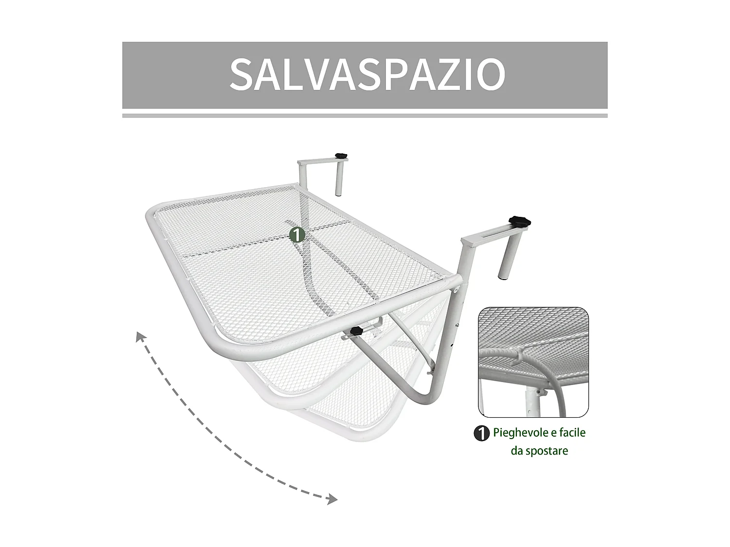 Tavolo da ringhiera altezza regolabile bianco 60x56x50cm