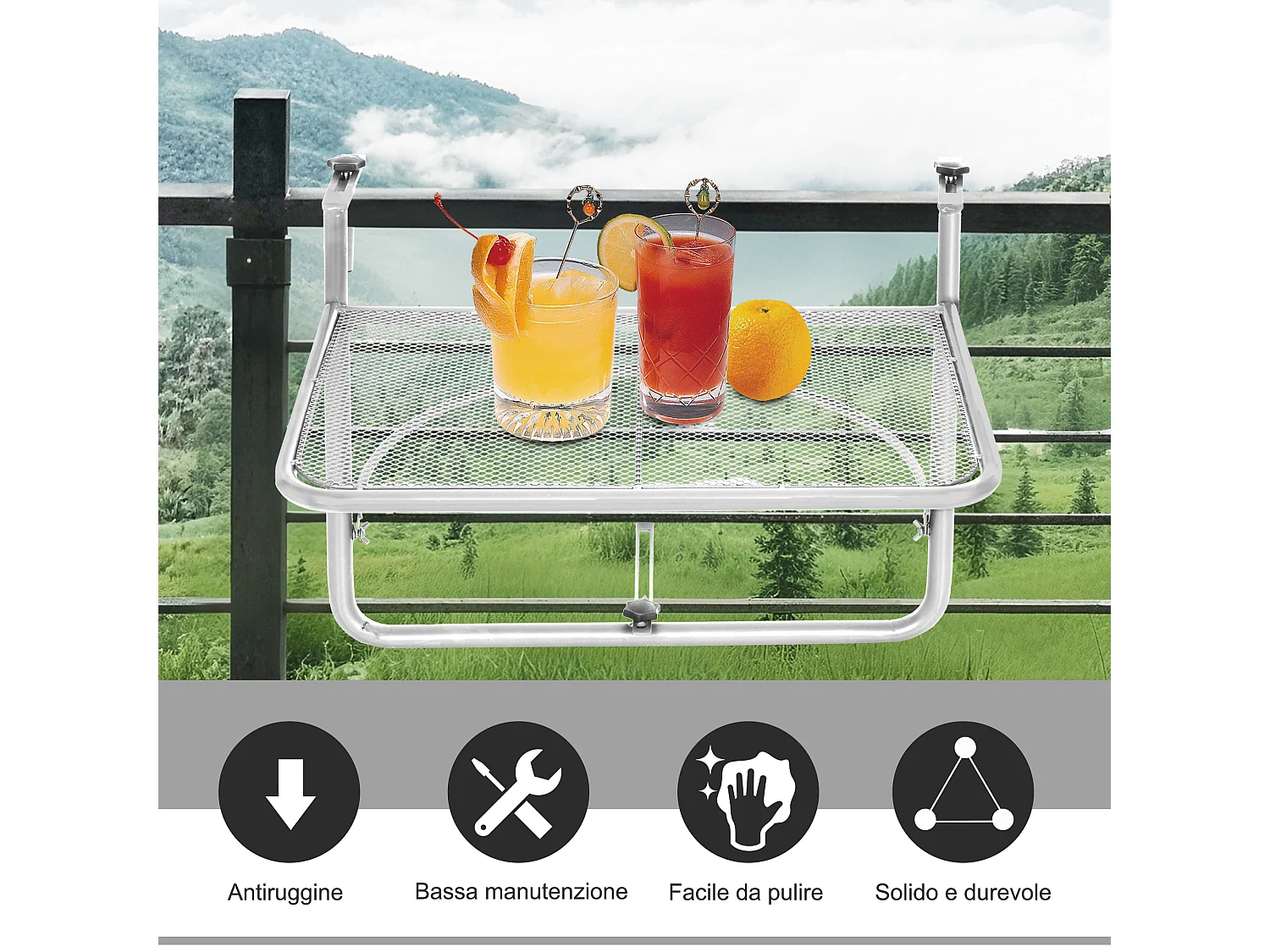 Tavolo da ringhiera altezza regolabile bianco 60x56x50cm