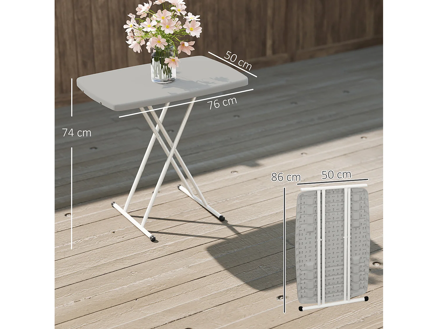 Tavolino da giardino pieghevole in hdpe e metallo grigio scuro