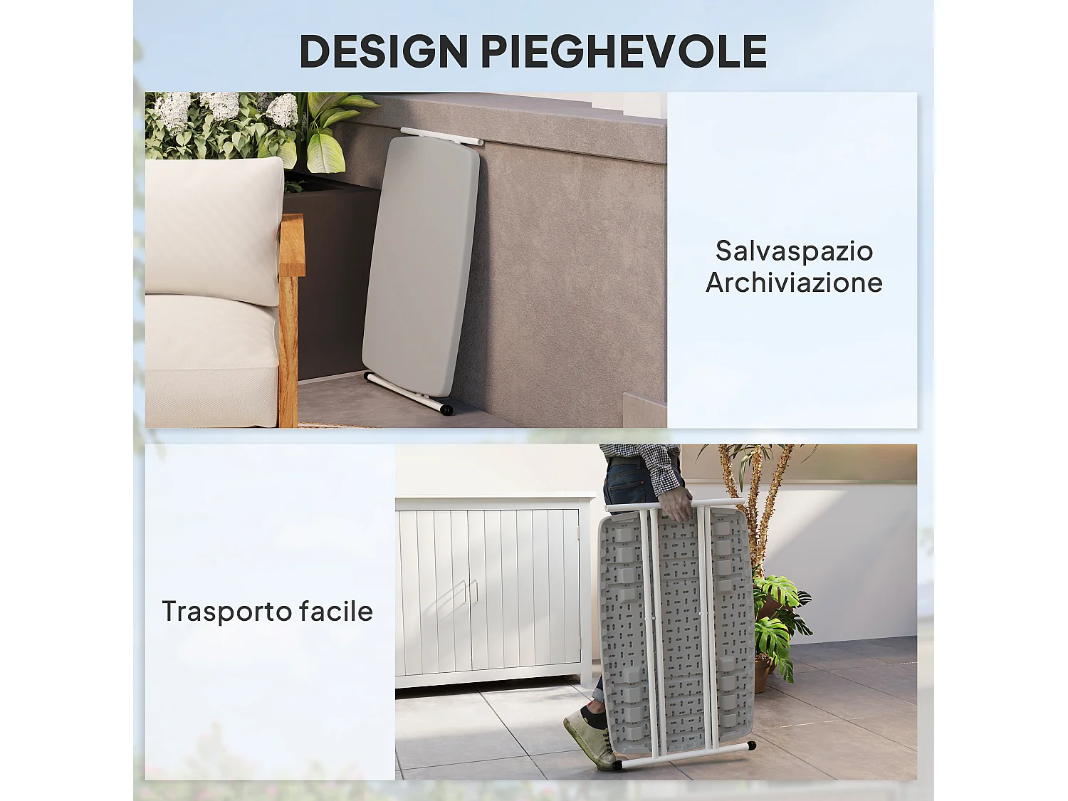 Tavolino da giardino pieghevole in hdpe e metallo grigio scuro