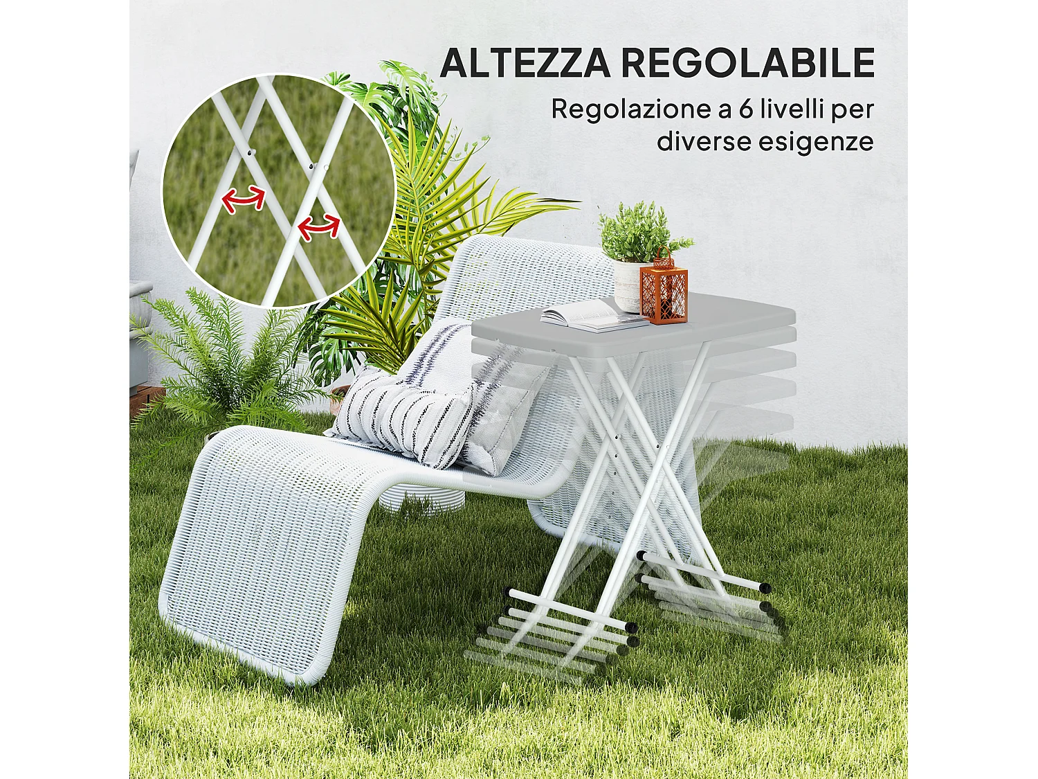 Tavolino da giardino pieghevole in hdpe e metallo grigio scuro