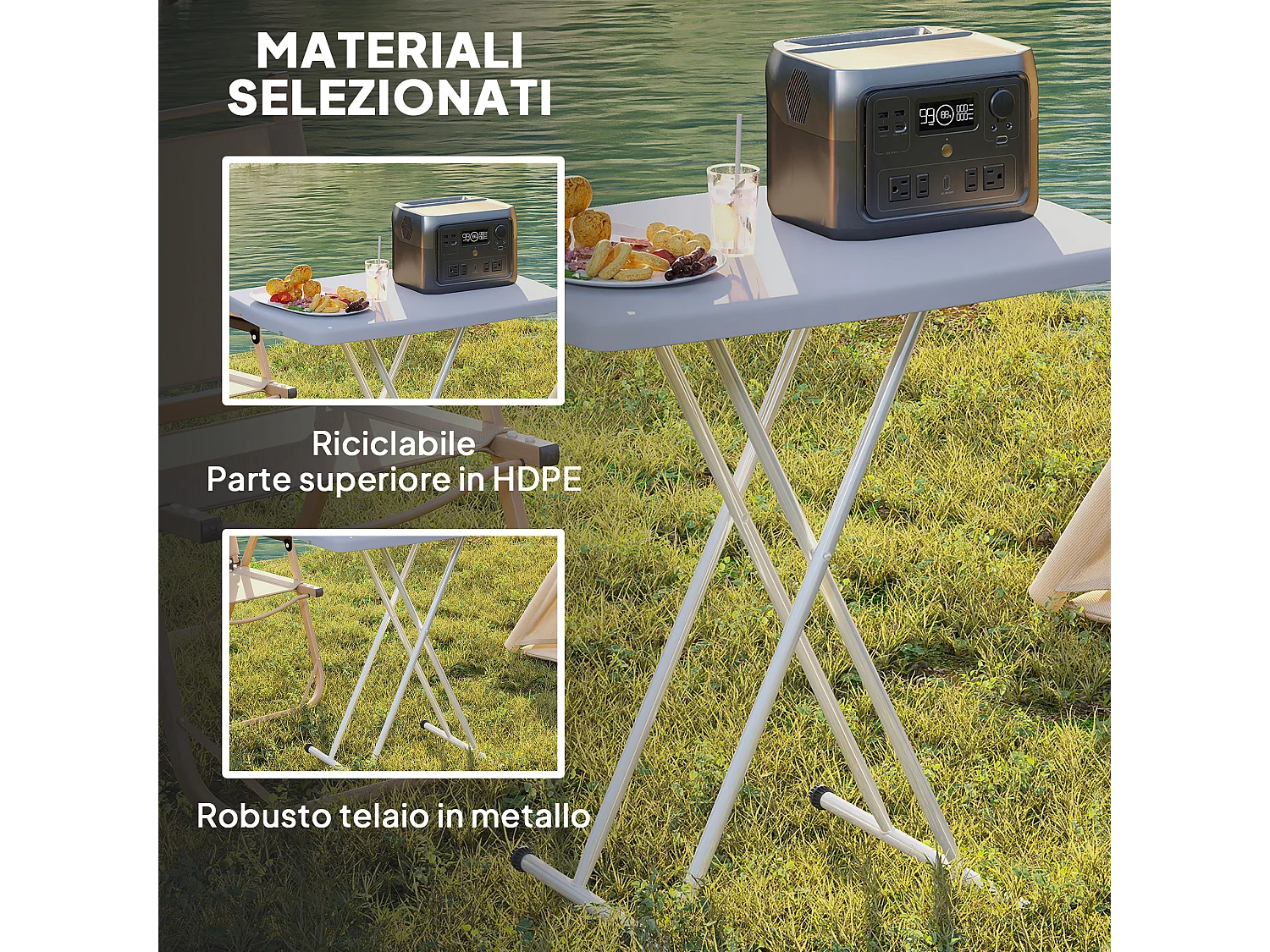 Tavolino da giardino pieghevole in hdpe e metallo grigio scuro