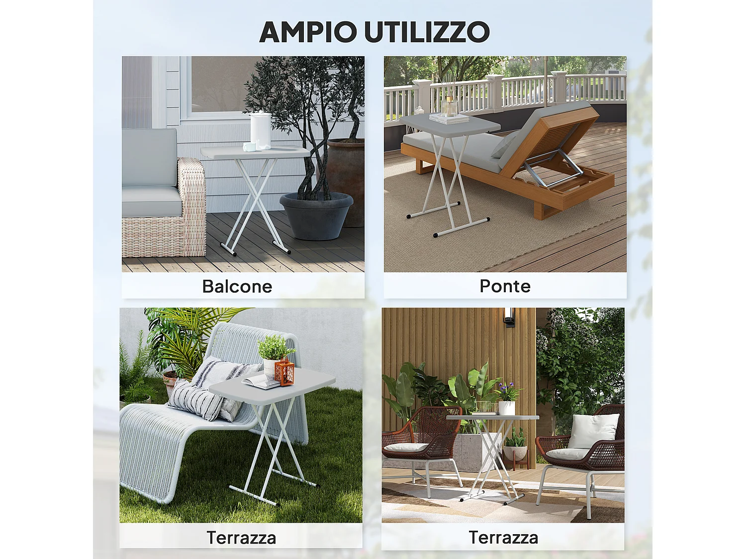 Tavolino da giardino pieghevole in hdpe e metallo grigio scuro