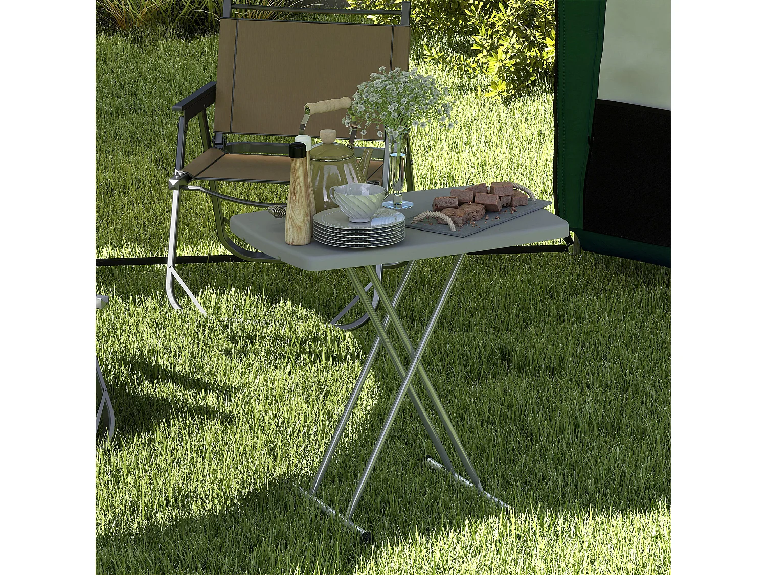 Tavolino da giardino pieghevole in hdpe e metallo grigio scuro