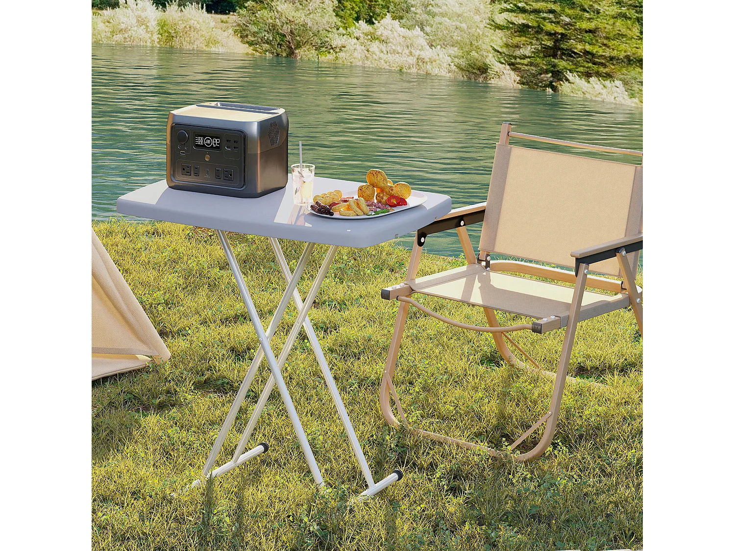 Tavolino da giardino pieghevole in hdpe e metallo grigio scuro