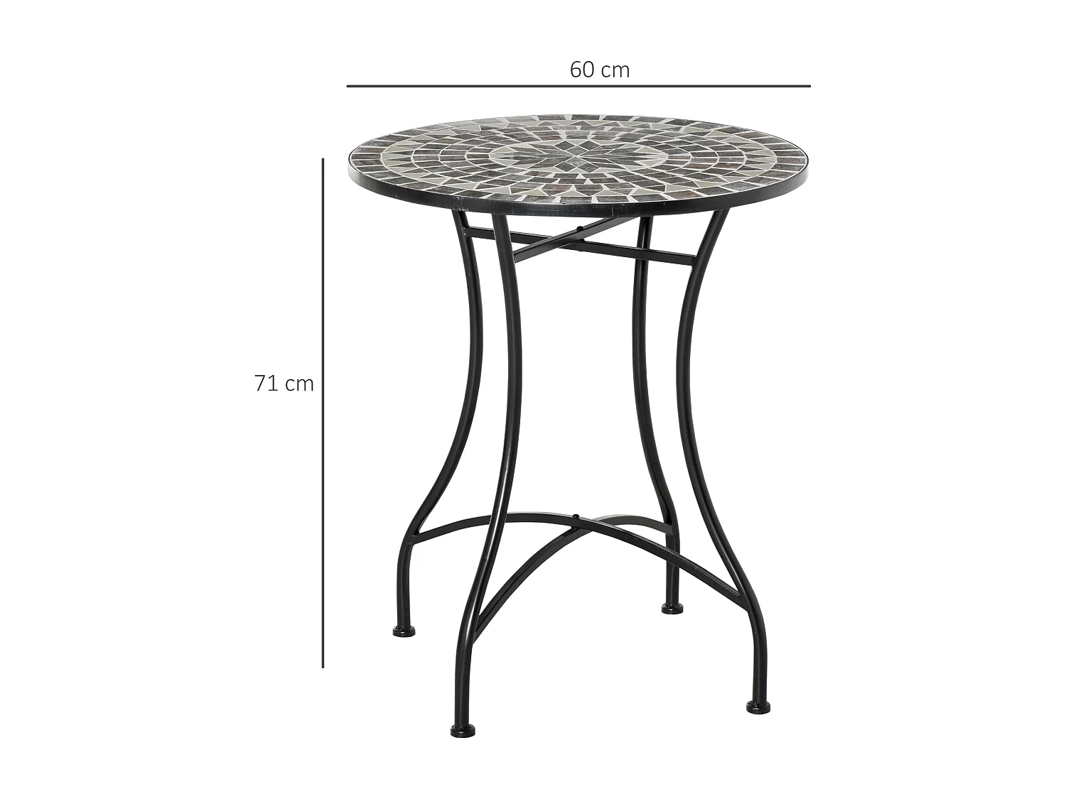 Tavolino da Caffè per Esterni con Piano in Ceramica Mosaico e Struttura in Metallo