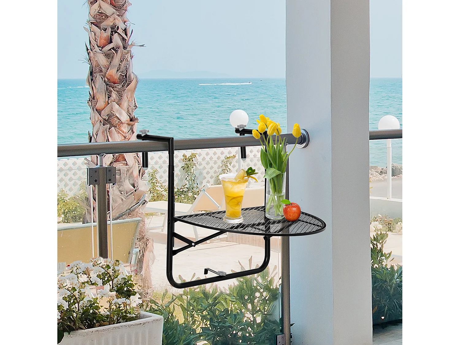 Tavolino da ringhiera pieghevole altezza regolabile nero