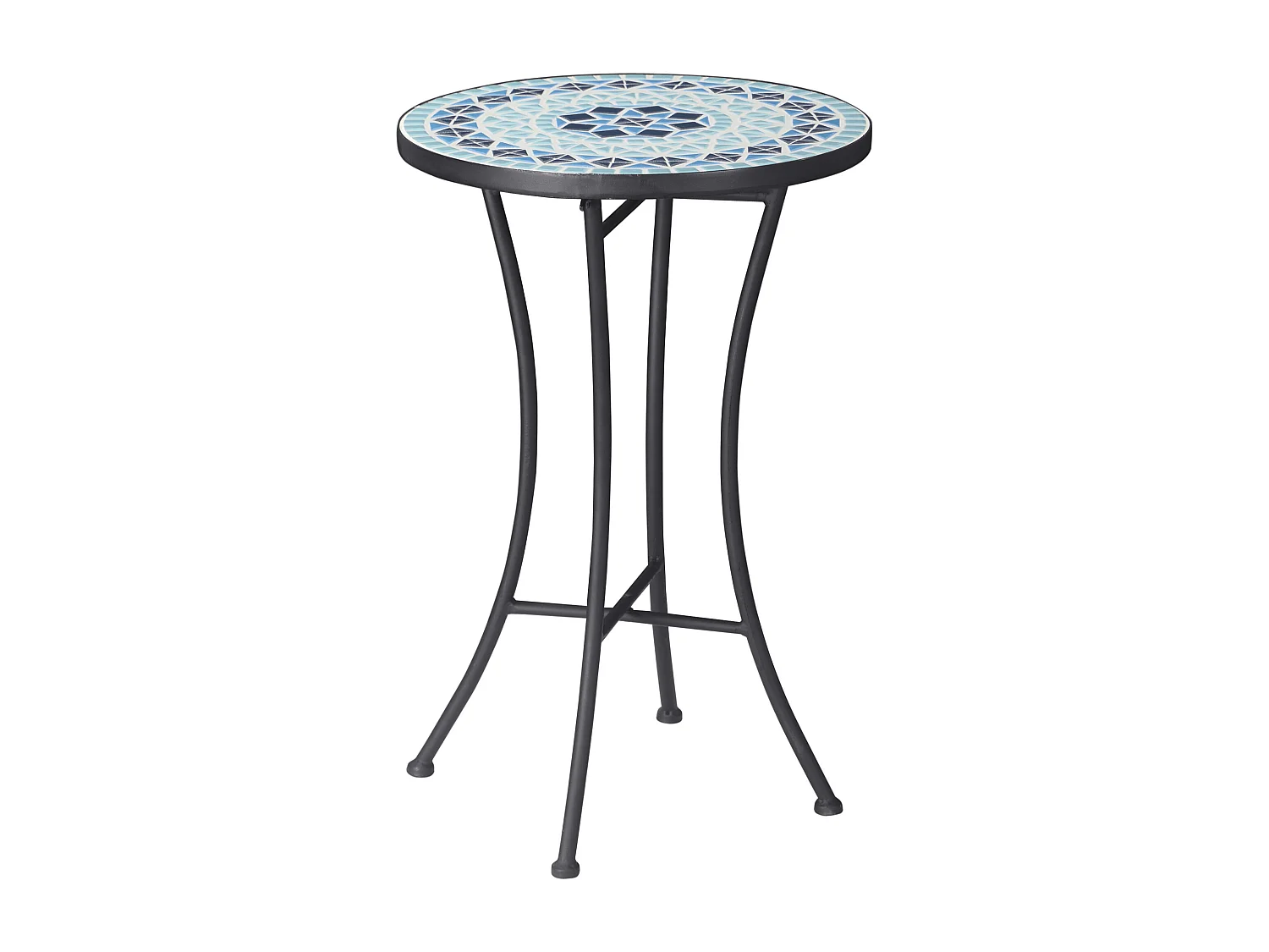 Tavolino da giardino rotondo in metallo e ceramica blu