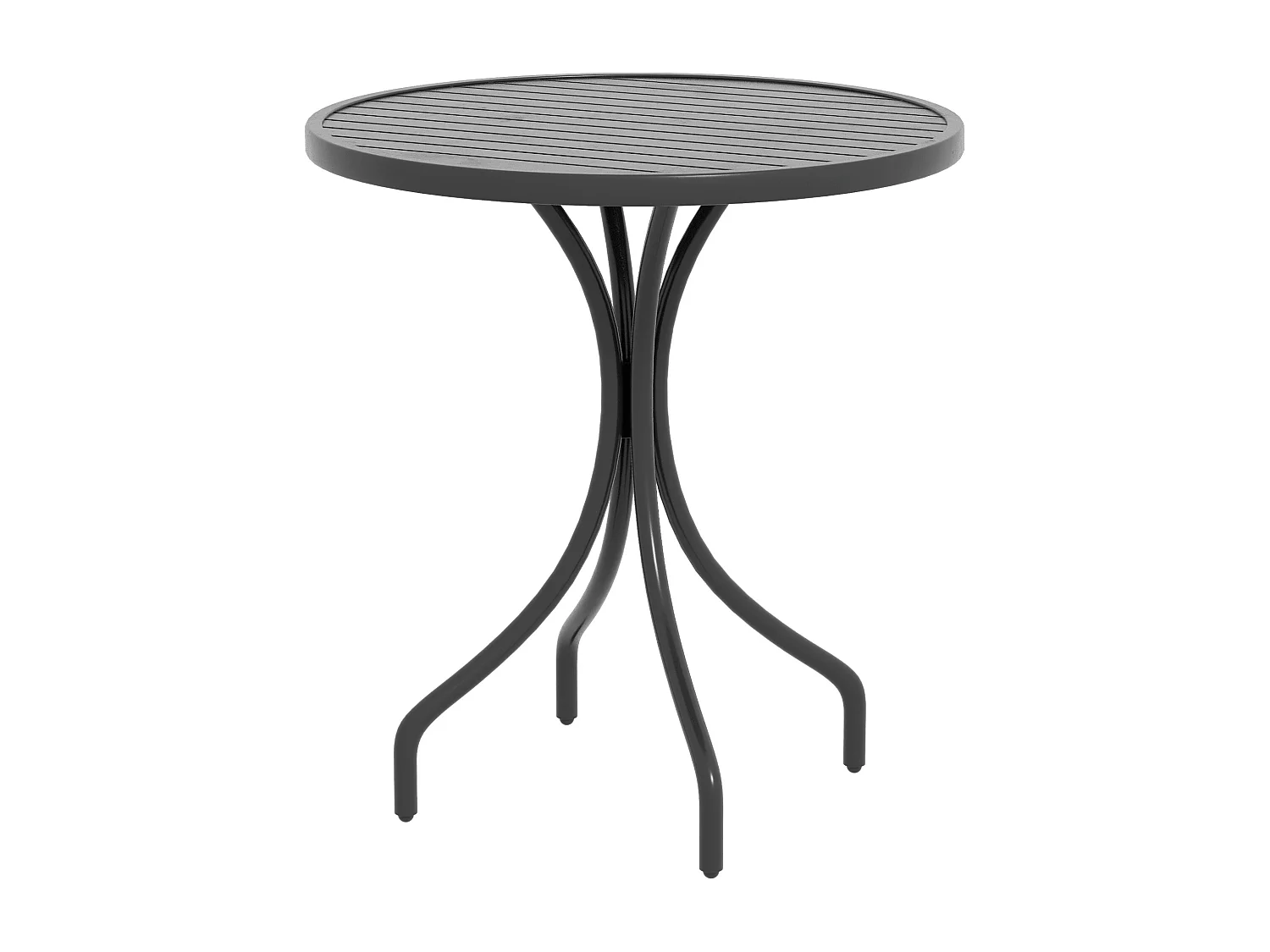 Tavolo da giardino rotondo con piano a doghe in acciaio nero