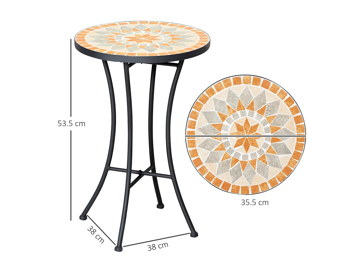 Tavolino rotondo esterni con piano a mosaico multicolore