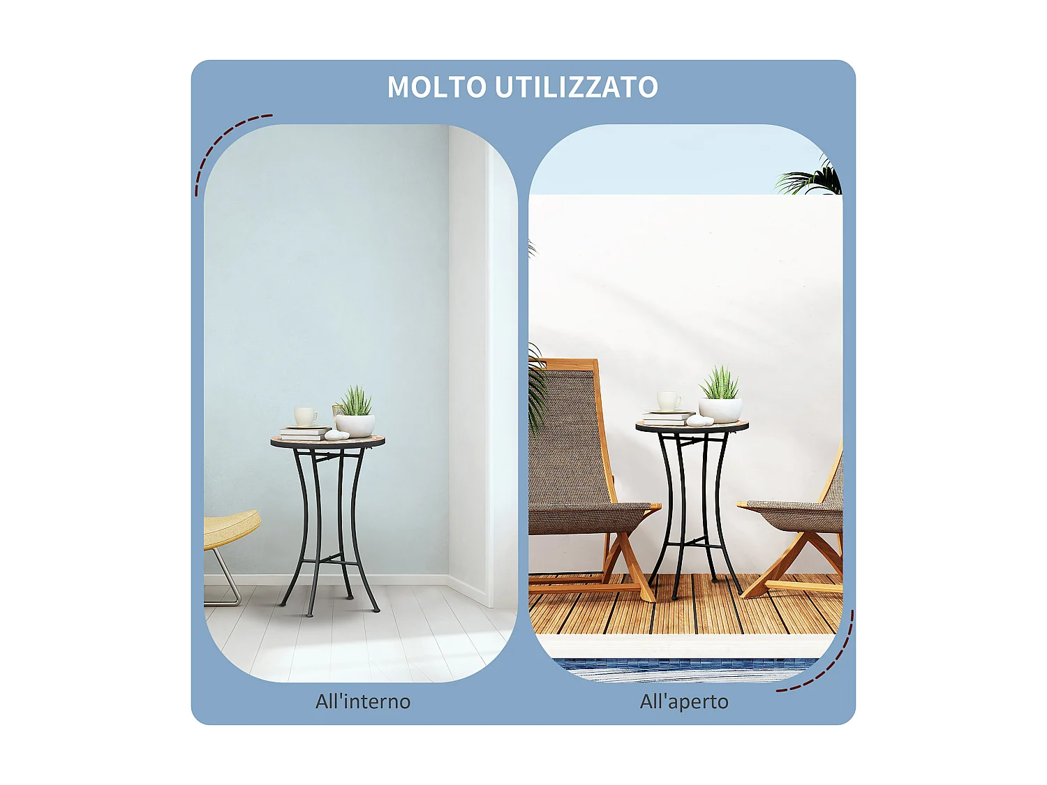 Tavolino rotondo esterni con piano a mosaico multicolore