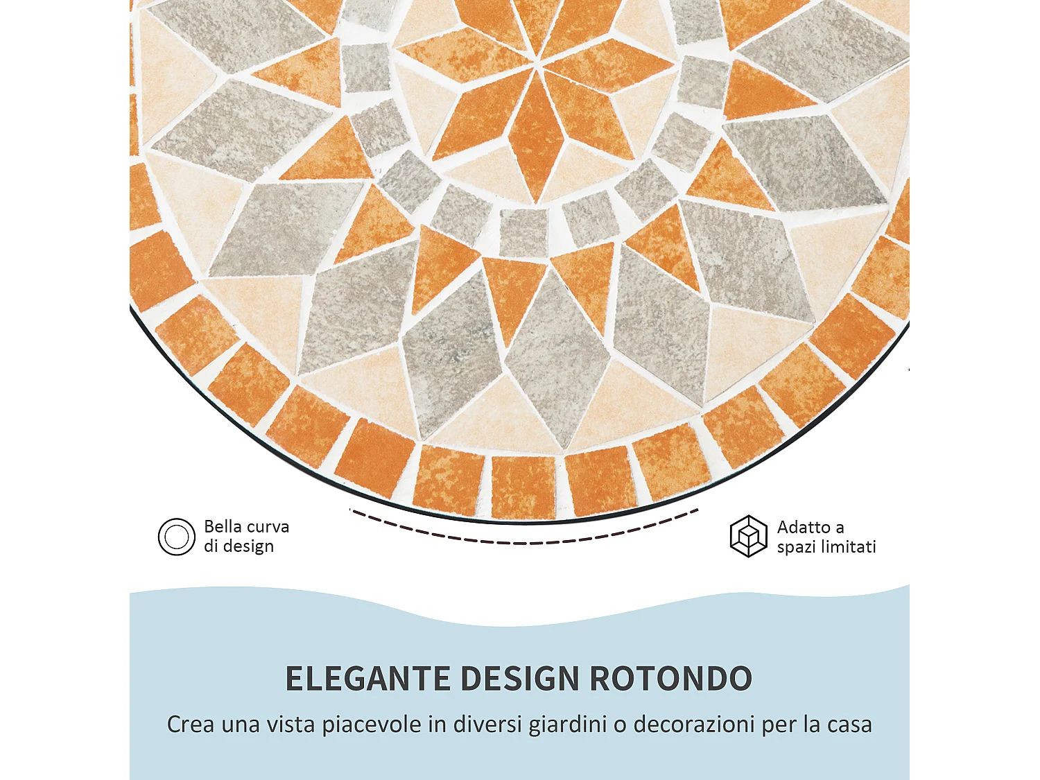 Tavolino rotondo esterni con piano a mosaico multicolore