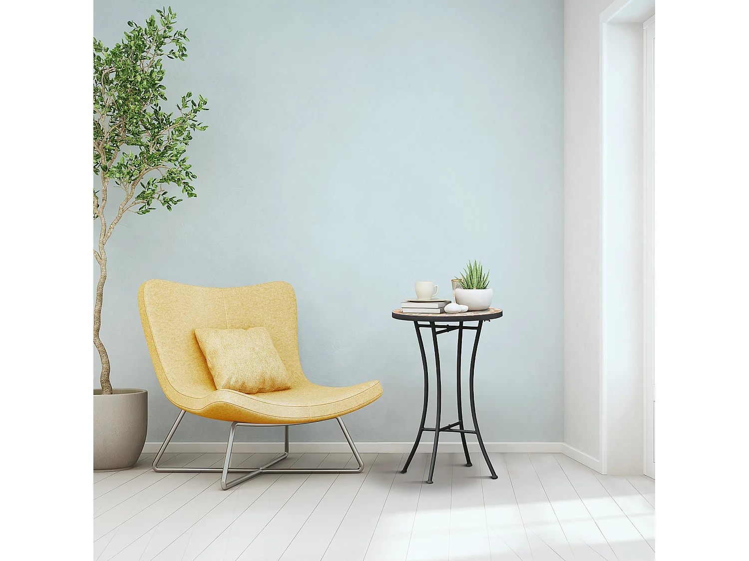 Tavolino rotondo esterni con piano a mosaico multicolore