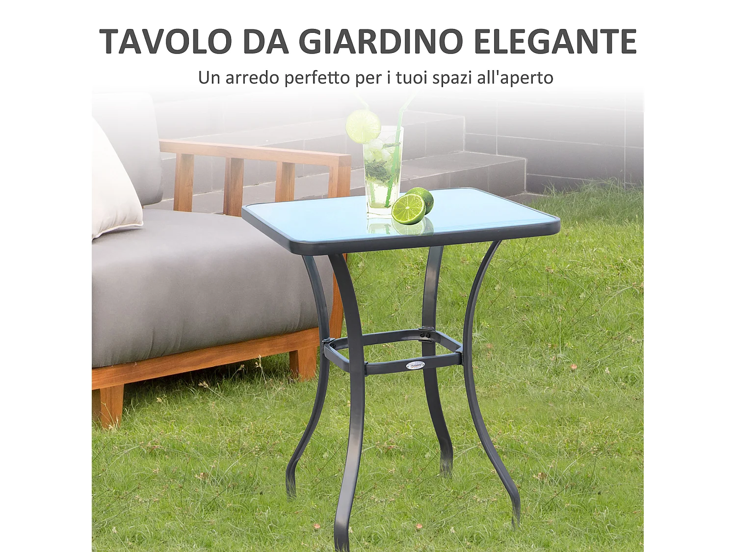 Tavolino Moderno con Piano in Vetro Temperato in Metallo per Esterno