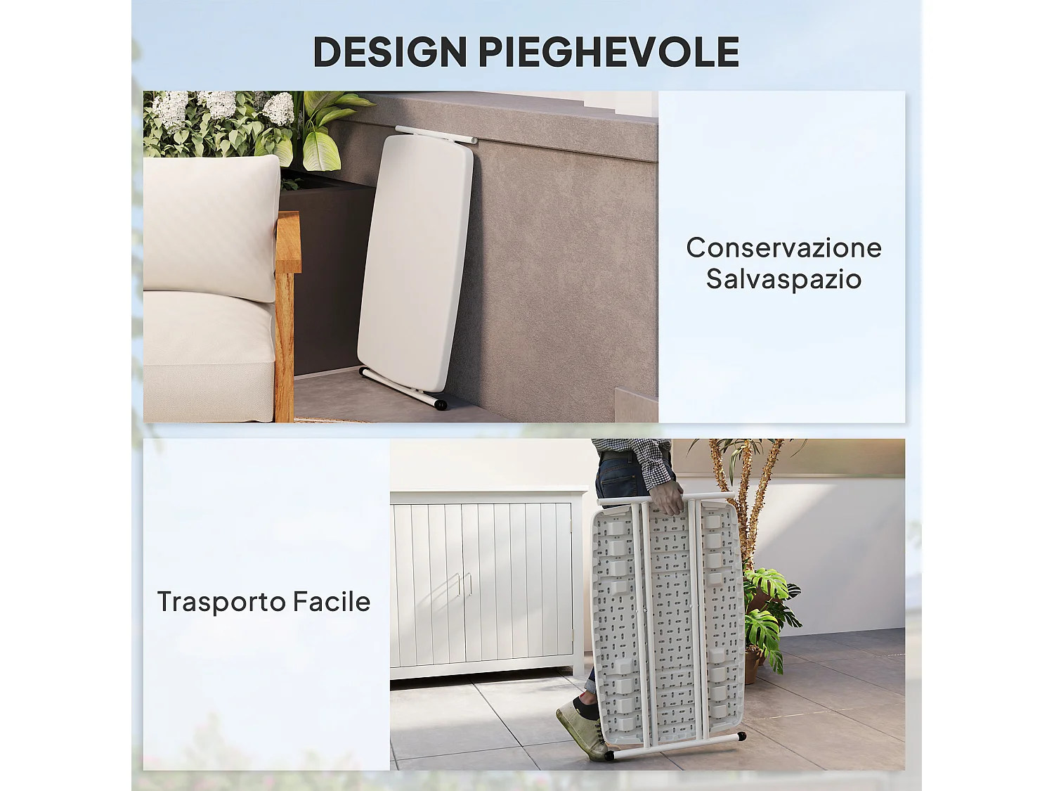 Tavolino da giardino pieghevole con altezza regolabile bianco