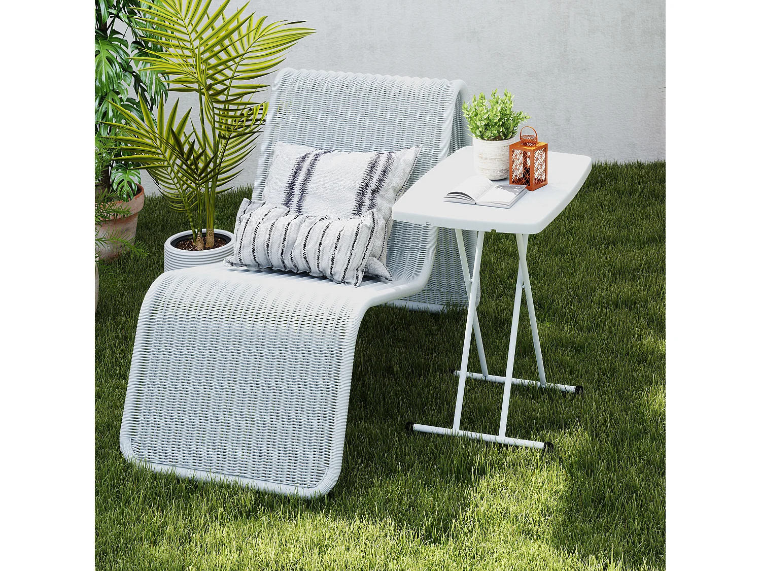 Tavolino da giardino pieghevole con altezza regolabile bianco