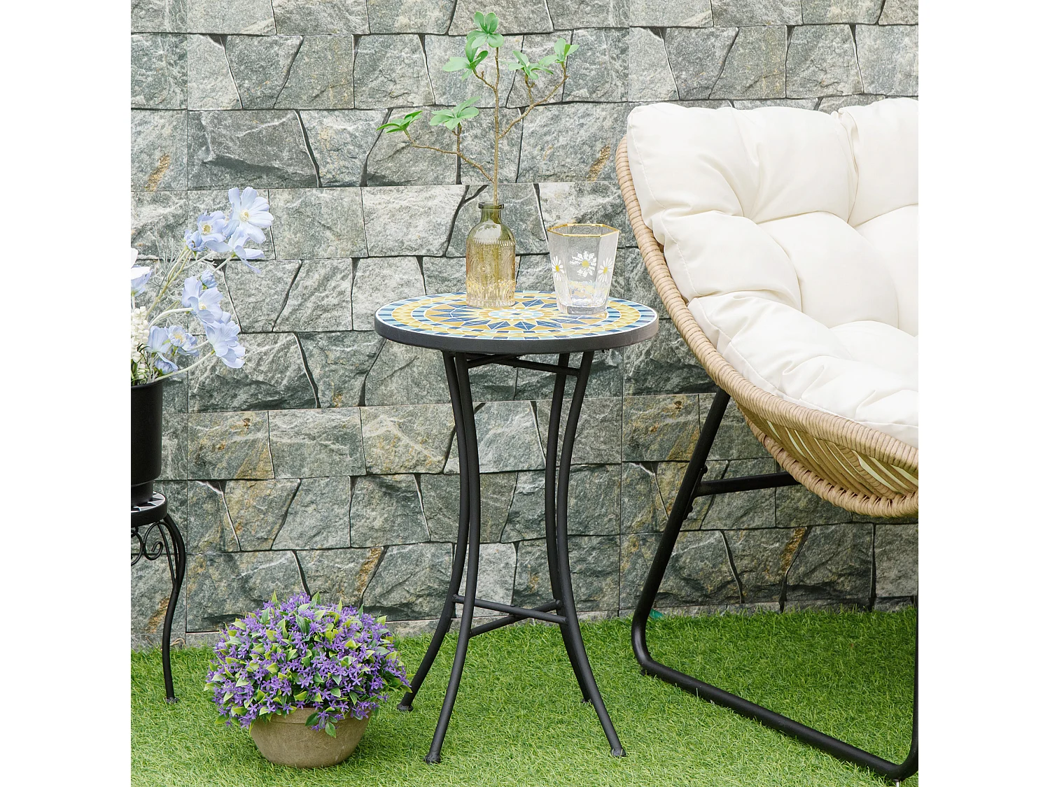 Tavolino da giardino piano d'appoggio a mosaico in ceramica