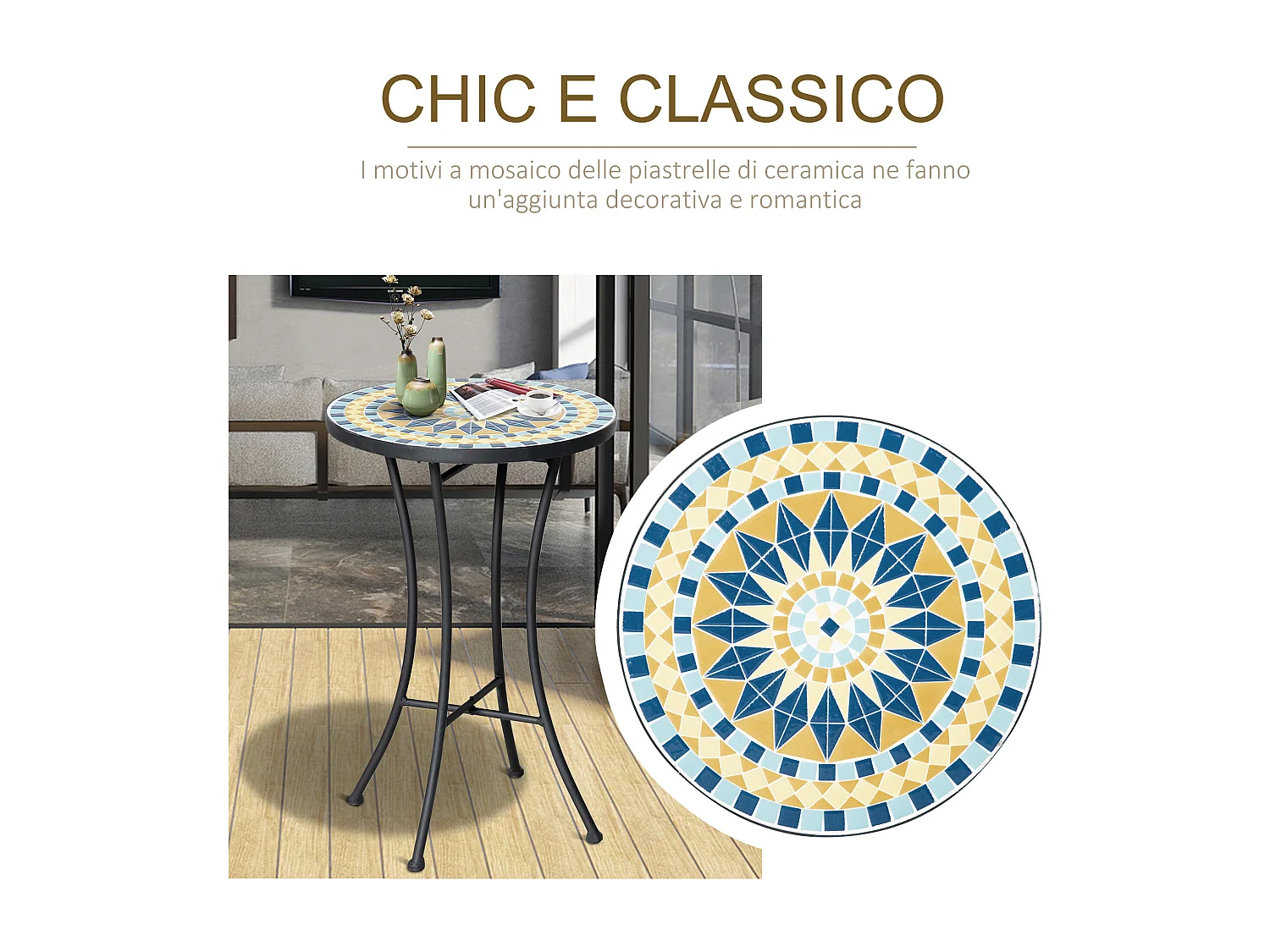 Tavolino da giardino piano d'appoggio a mosaico in ceramica