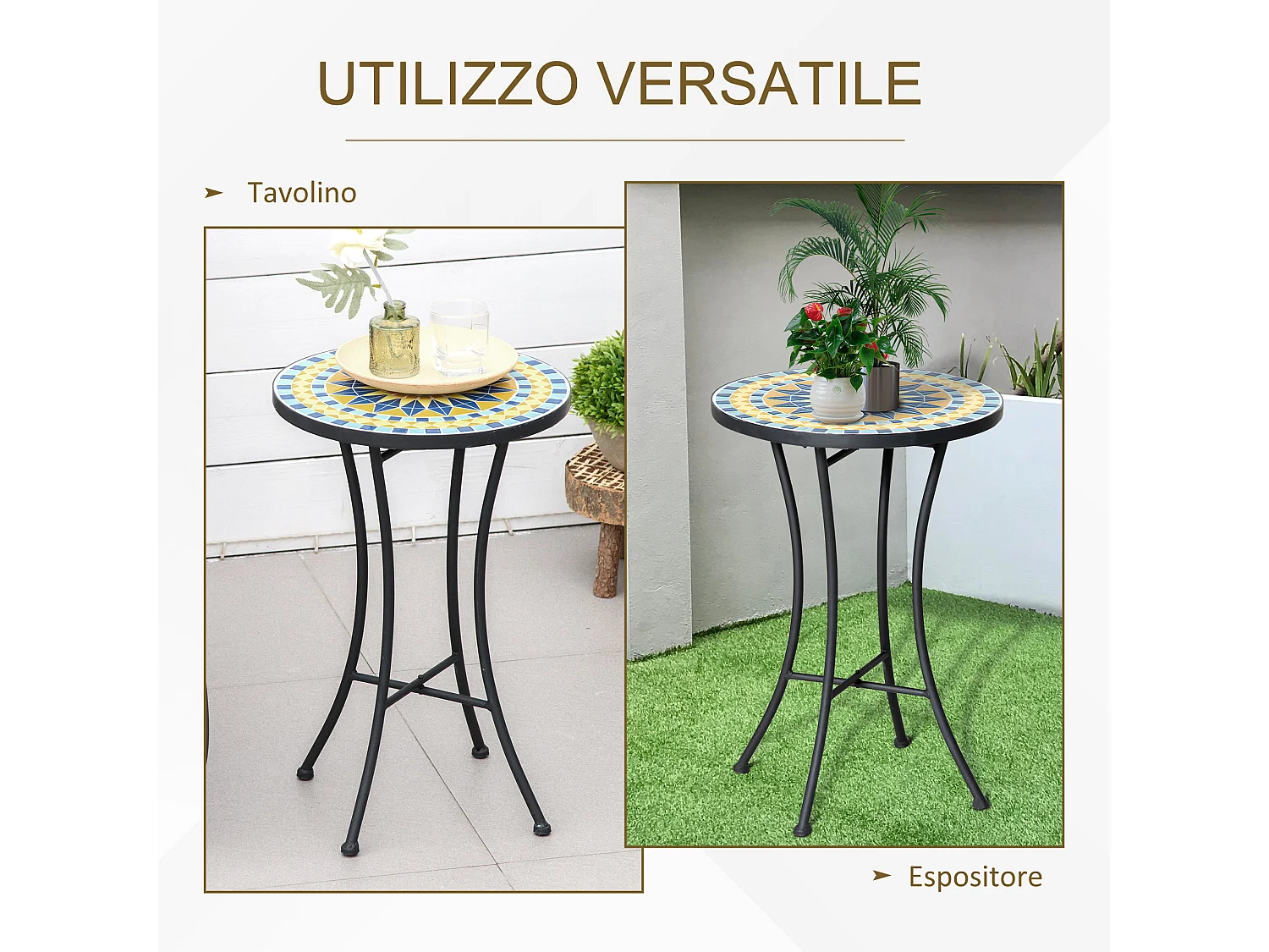 Tavolino da giardino piano d'appoggio a mosaico in ceramica