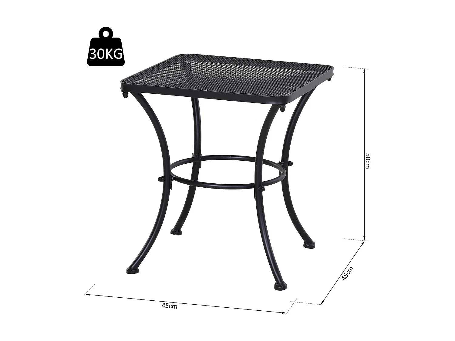 Tavolino da giardino in acciaio piano traforato 45x45x50cm