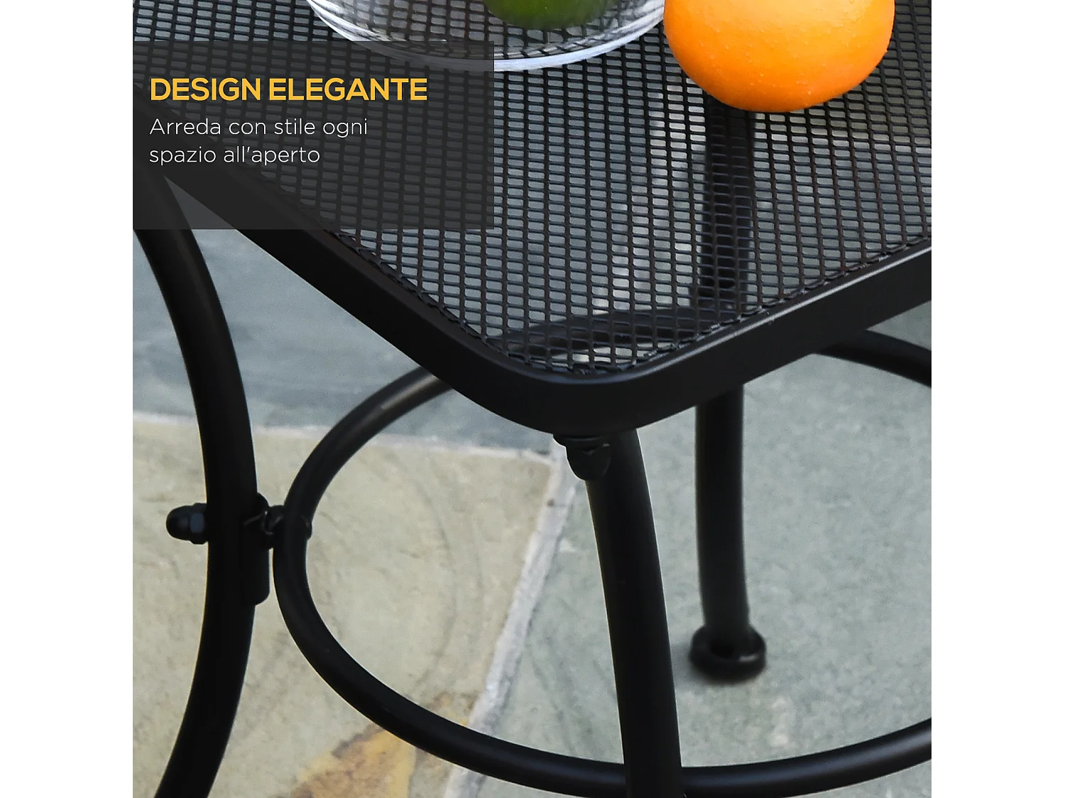 Tavolino da giardino in acciaio piano traforato 45x45x50cm