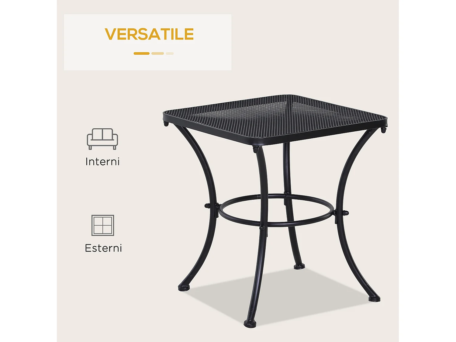 Tavolino da giardino in acciaio piano traforato 45x45x50cm