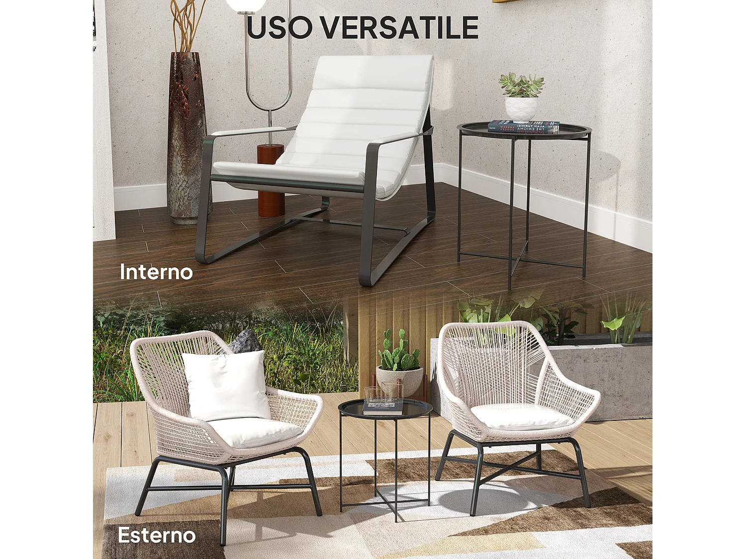 Tavolino da giardino con vassoio rimovibile e gambe pieghevoli nero