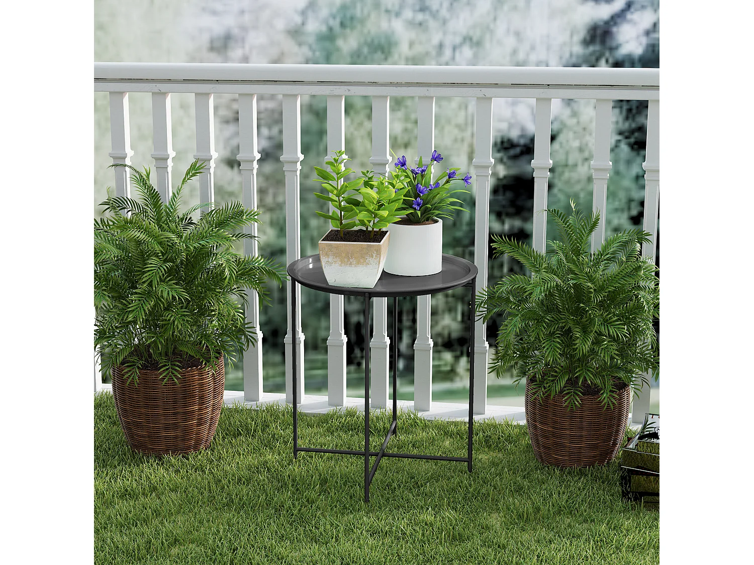 Tavolino da giardino con vassoio rimovibile e gambe pieghevoli nero