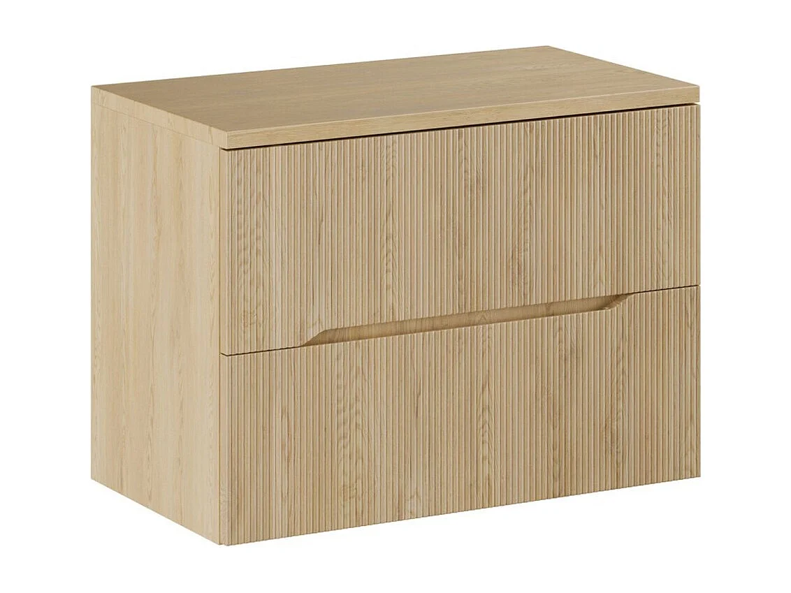 Ensemble de salle de bain NATURA 80cm : meuble sous vasque + plan pour vasque aspect bois clair rainuré verticalement