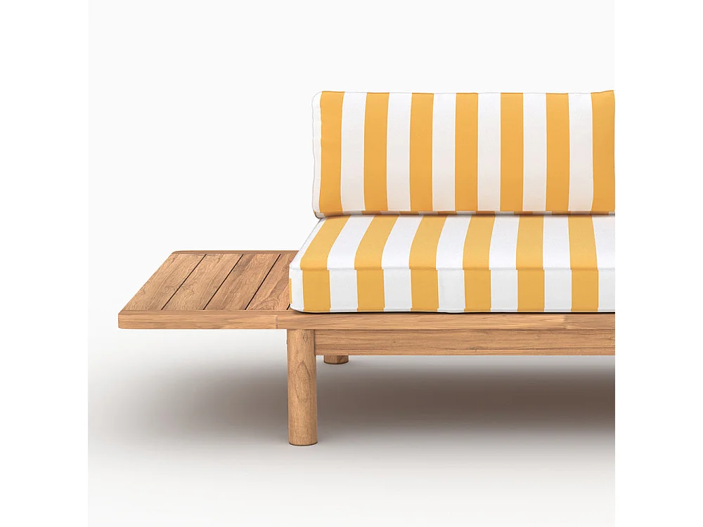 Salotto da giardino 2 posti in teak massello e tessuto a righe gialle - Nadila