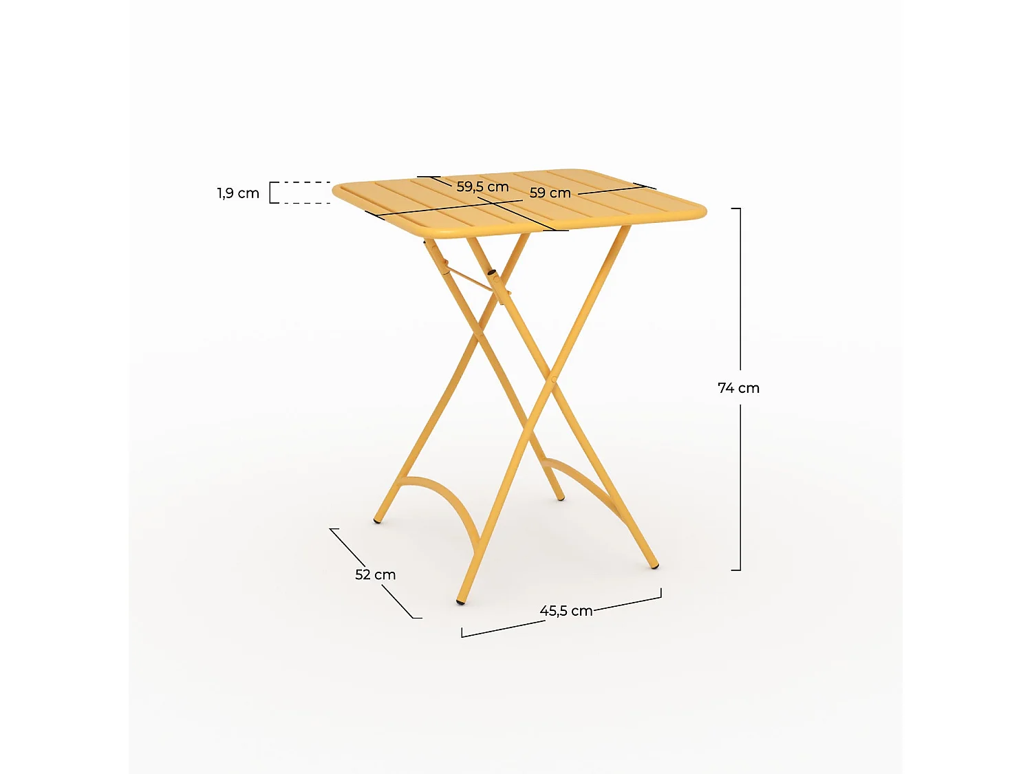 Table de jardin pliante en metal jaune beurre 2 personnes - Yumi