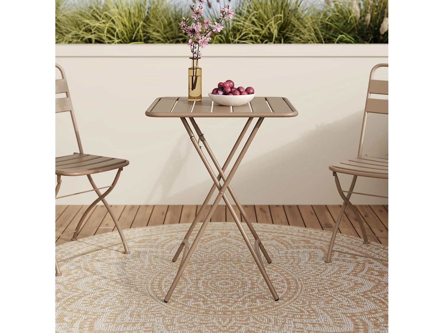 Mesa de jardín plegable de metal topo para 2 personas - Yumi