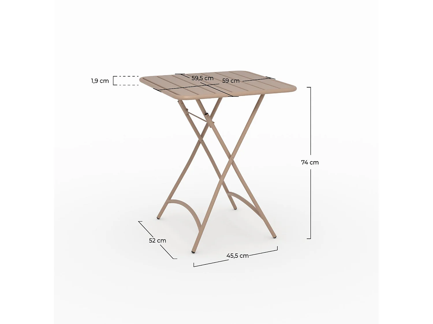 Mesa de jardín plegable de metal topo para 2 personas - Yumi