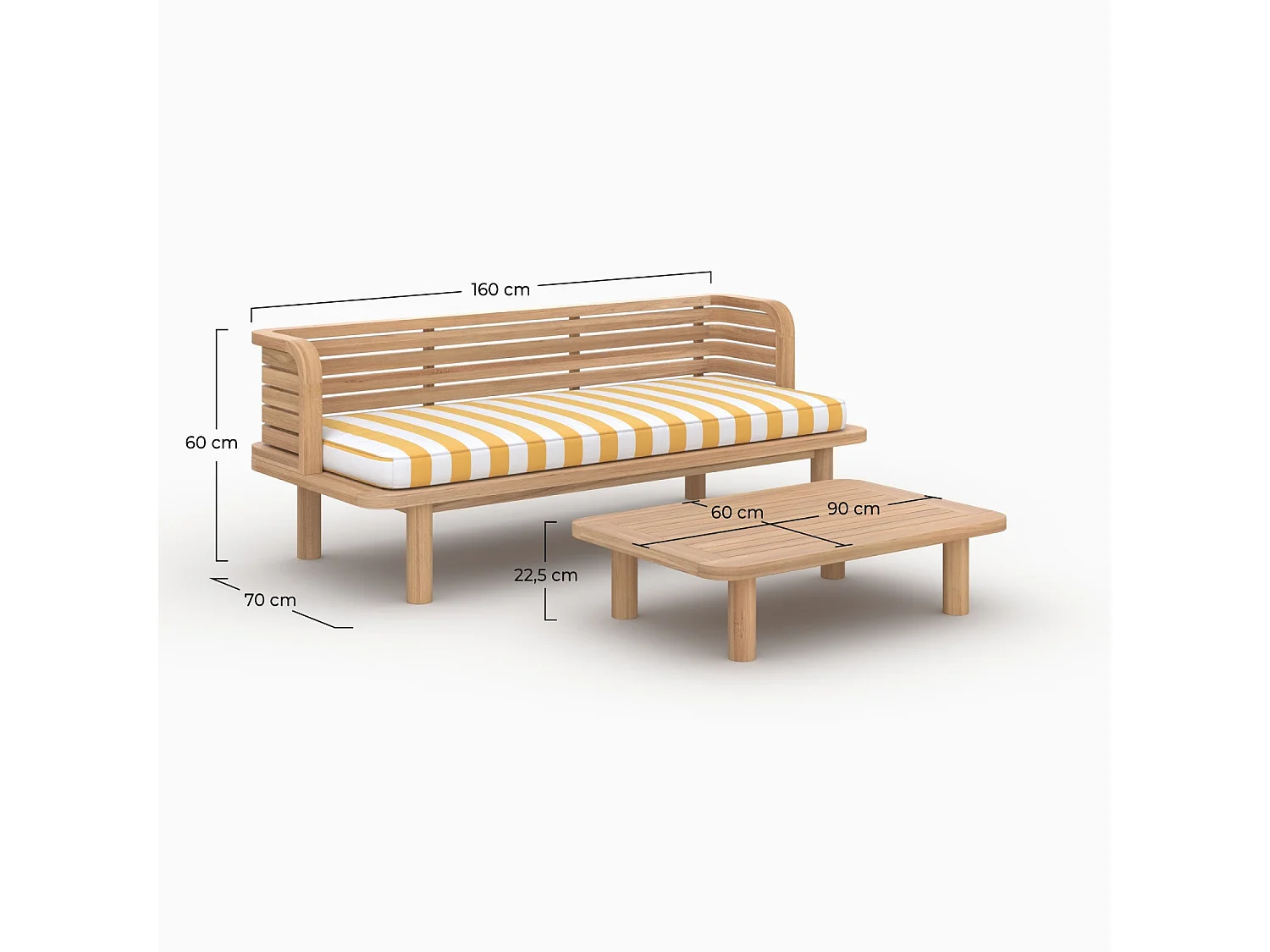 Salotto da giardino 2 posti in teak e tessuto bouclé giallo, divano - Kilda