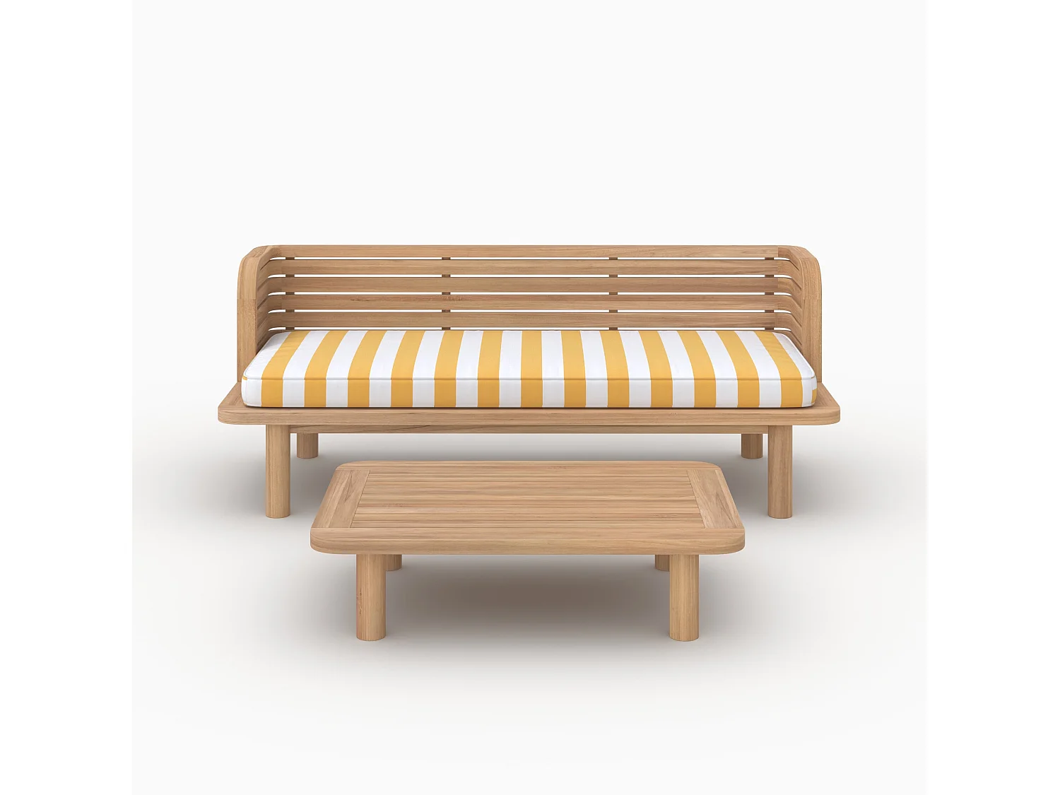 Salotto da giardino 2 posti in teak e tessuto bouclé giallo, divano - Kilda