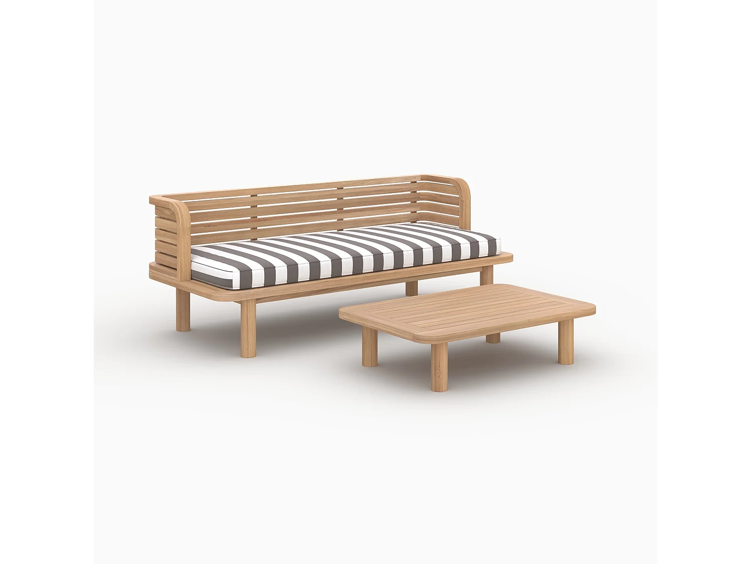 Salon de jardin 2 places en et tissu rayé gris, canapé - Kilda