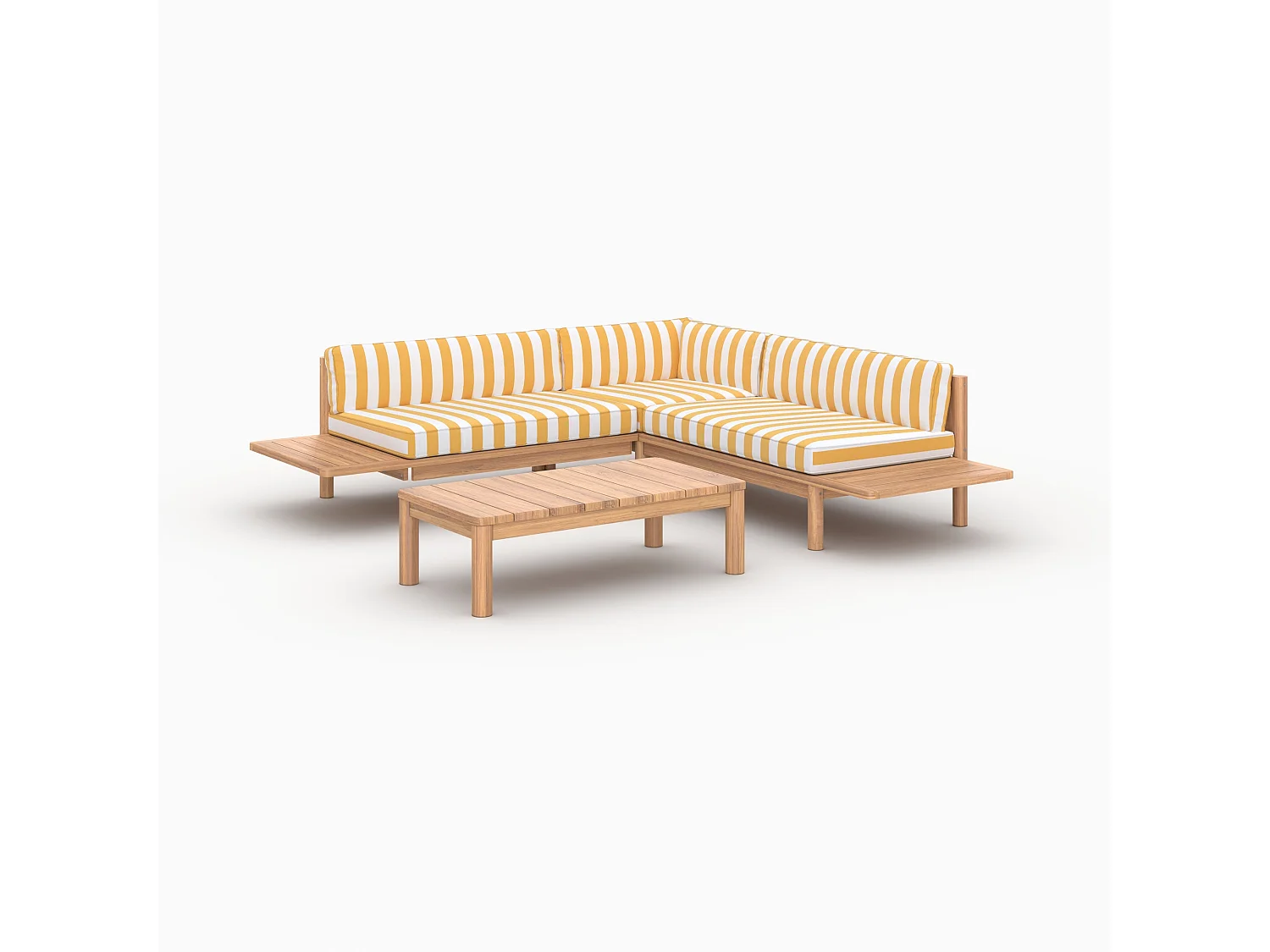 Giardino 4 persone in teak massello e tessuto bouclé a righe gialle - Nadila