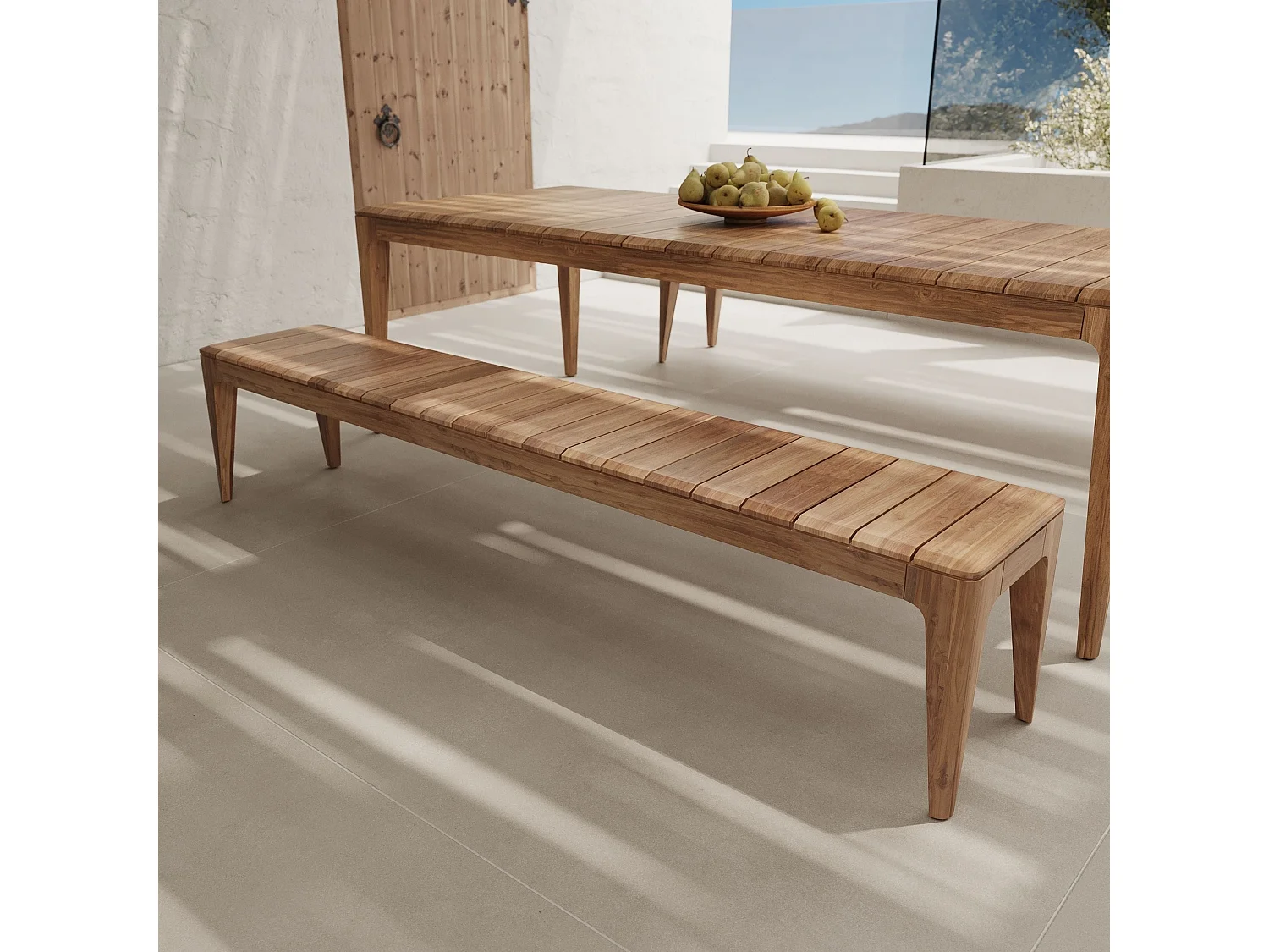 Banc de jardin en bois de teck recyclé 5 personnes - Nonza