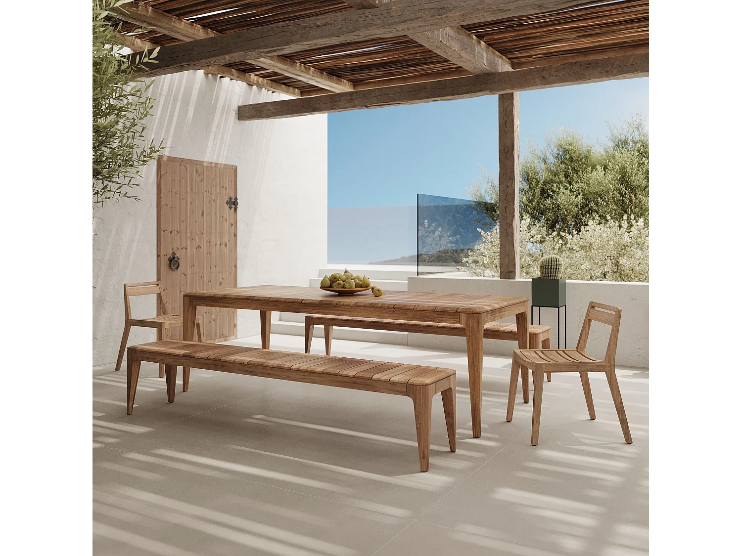 Banc de jardin en bois de teck recyclé 5 personnes - Nonza