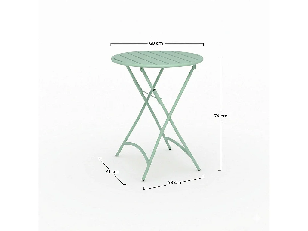 Table de jardin ronde et pliante en metal vert clair 2 personnes - Yumi