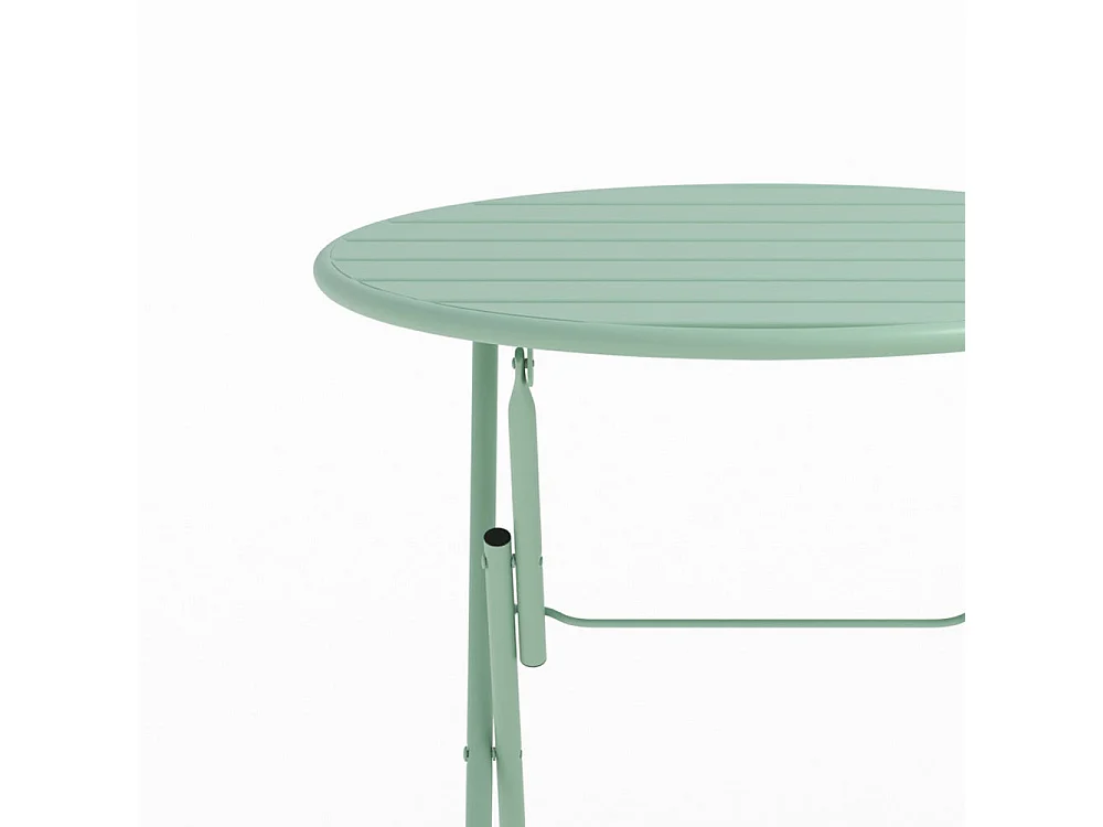 Table de jardin ronde et pliante en metal vert clair 2 personnes - Yumi
